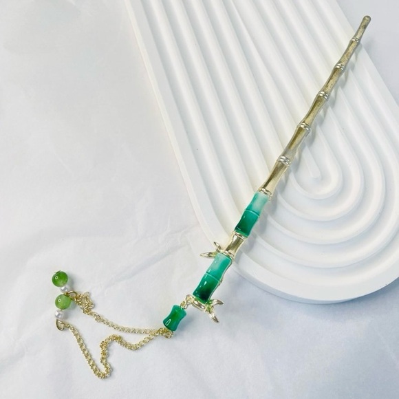 Gold and Green Bamboo Hair Pin - Picture 5 of 5